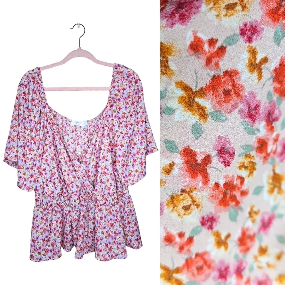 Beautiful Soul (Arula) Ditsy Floral Peplum Blouse Plus Size B (2X)